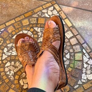 Bed Stu Tan Woven Leather Slide Sandals